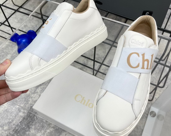 Chloe Woody Sneaker in White Calfskin with Brown Chloe Replica