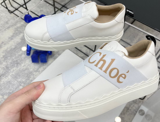 Chloe Woody Sneaker in White Calfskin with Brown Chloe Replica