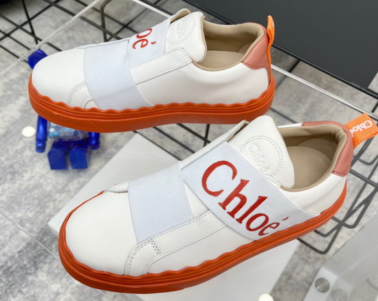 Chloe Woody Sneaker in White Calfskin with Orange Sole Replica