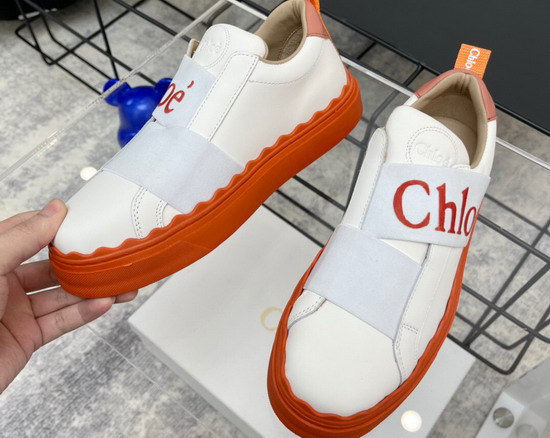 Chloe Woody Sneaker in White Calfskin with Orange Sole Replica