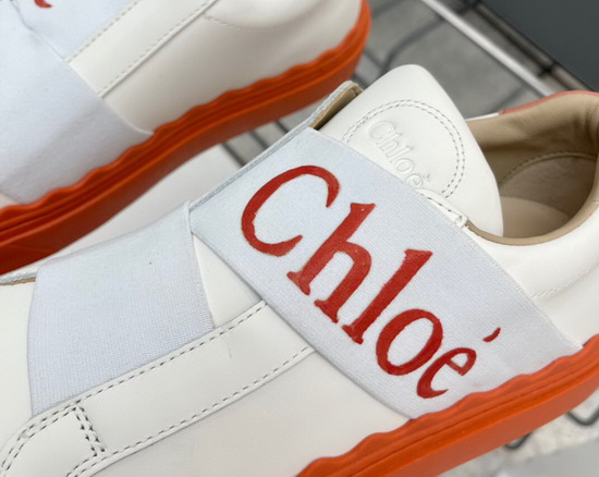 Chloe Woody Sneaker in White Calfskin with Orange Sole Replica