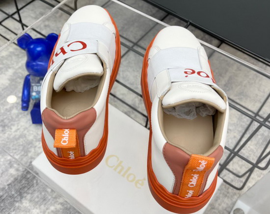 Chloe Woody Sneaker in White Calfskin with Orange Sole Replica