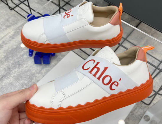 Chloe Woody Sneaker in White Calfskin with Orange Sole Replica