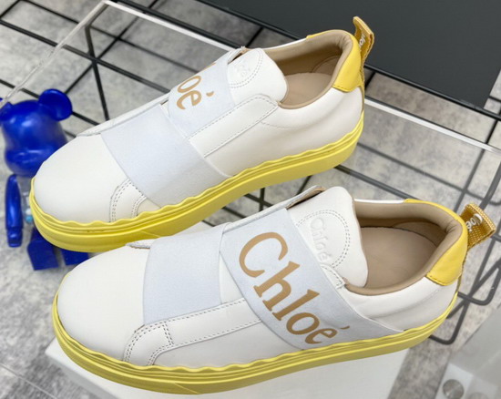 Chloe Woody Sneaker in White Calfskin with Yellow Sole Replica