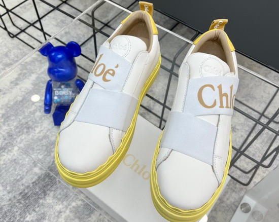 Chloe Woody Sneaker in White Calfskin with Yellow Sole Replica