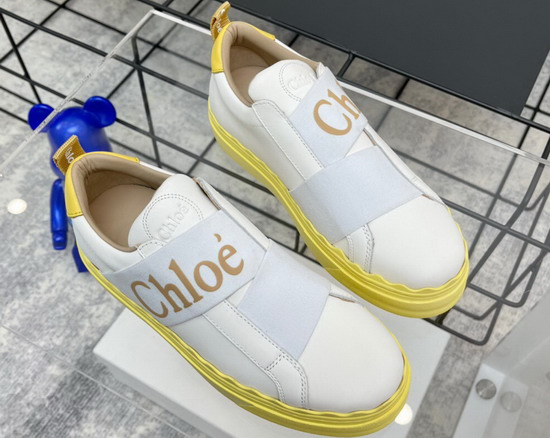 Chloe Woody Sneaker in White Calfskin with Yellow Sole Replica