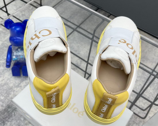 Chloe Woody Sneaker in White Calfskin with Yellow Sole Replica