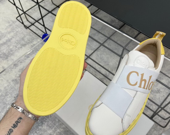 Chloe Woody Sneaker in White Calfskin with Yellow Sole Replica