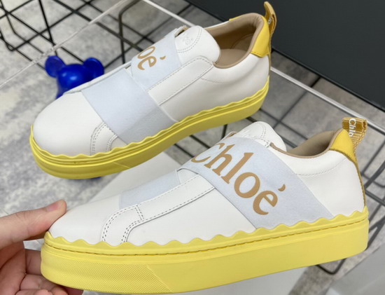 Chloe Woody Sneaker in White Calfskin with Yellow Sole Replica