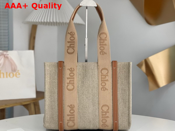 Chloe Woody Tote Bag in Linen Soft Tan Replica