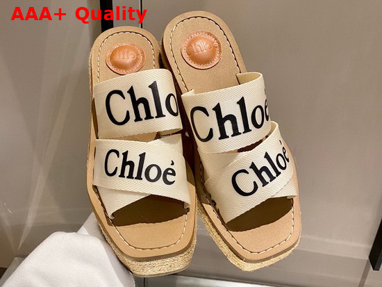 Chloe Woody Wedge Mule in Beige Canvas Replica