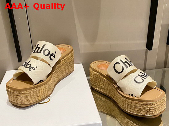 Chloe Woody Wedge Mule in Beige Canvas Replica