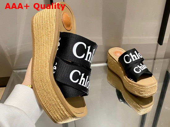 Chloe Woody Wedge Mule in Black Canvas Replica