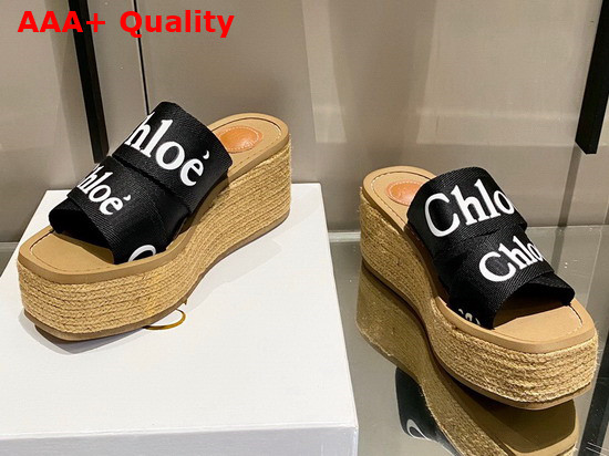 Chloe Woody Wedge Mule in Black Canvas Replica