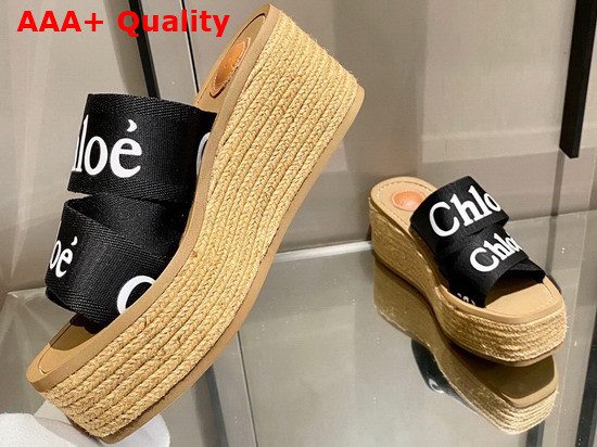 Chloe Woody Wedge Mule in Black Canvas Replica