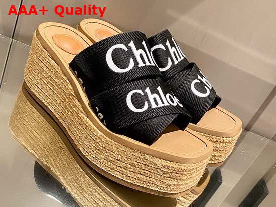 Chloe Woody Wedge Mule in Black Canvas Replica