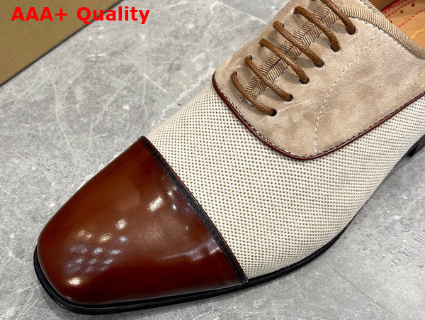 Christian Louboutin Canvas Derbies in Beige Canas and Brown Calfskin Replica