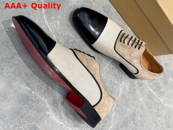 Christian Louboutin Canvas Derbies in Beige Canvas and Black Calfskin Replica