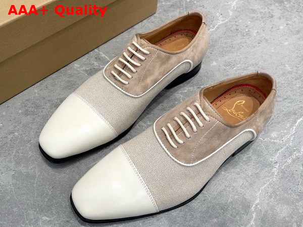 Christian Louboutin Canvas Derbies in Beige Canvas and Calfskin Replica