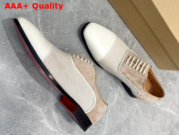 Christian Louboutin Canvas Derbies in Beige Canvas and Calfskin Replica