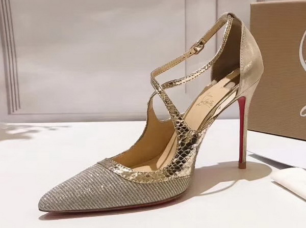 Christian Louboutin Crissos Light Gold Python and Nappa Leather 100mm Heel For Sale