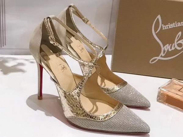 Christian Louboutin Crissos Light Gold Python and Nappa Leather 100mm Heel For Sale