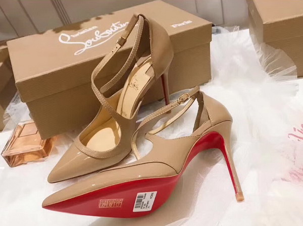 Christian Louboutin Crissos Nude Patent Nappa Shiny Leather 100mm Heel For Sale