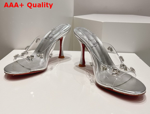 Christian Louboutin Degraqueen 85mm Mules in Silver PVC and Iridescent Nappa Leather Silver Replica