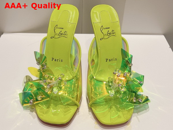 Christian Louboutin Flora Mules in Lemon Iridescent PVC Replica