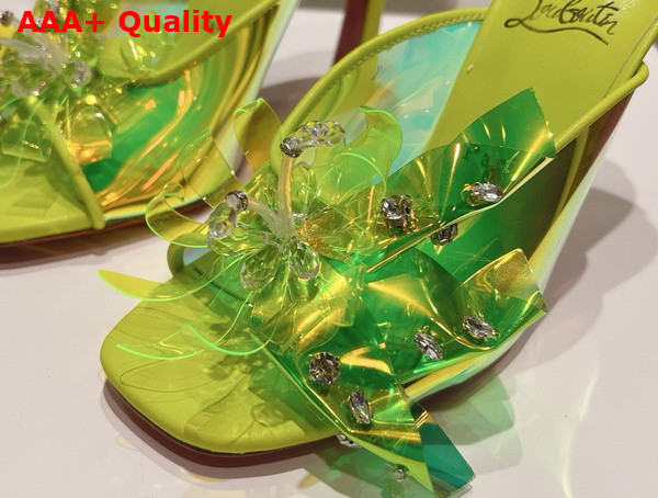 Christian Louboutin Flora Mules in Lemon Iridescent PVC Replica