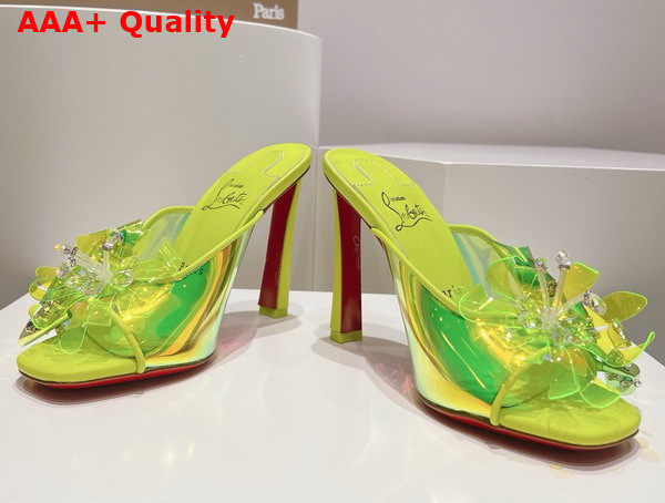 Christian Louboutin Flora Mules in Lemon Iridescent PVC Replica