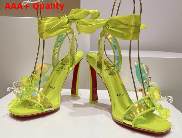 Christian Louboutin Flora Sandal in Iridescent PVC and Satin Lemon Replica