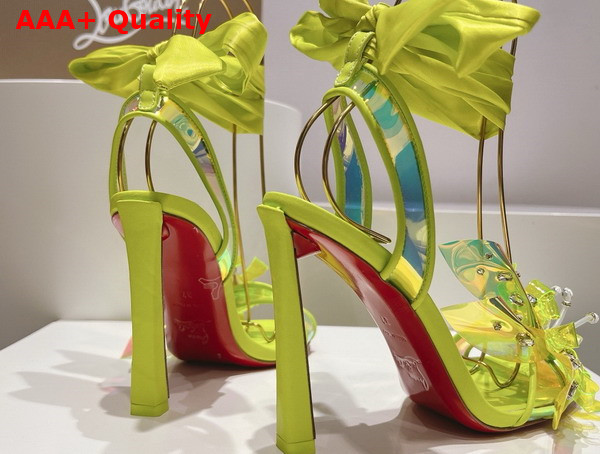 Christian Louboutin Flora Sandal in Iridescent PVC and Satin Lemon Replica