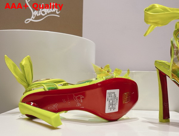 Christian Louboutin Flora Sandal in Iridescent PVC and Satin Lemon Replica