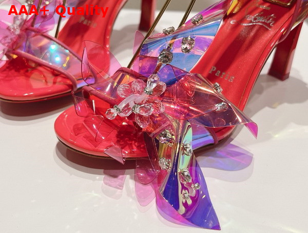 Christian Louboutin Flora Sandal in Iridescent PVC and Satin Red Replica