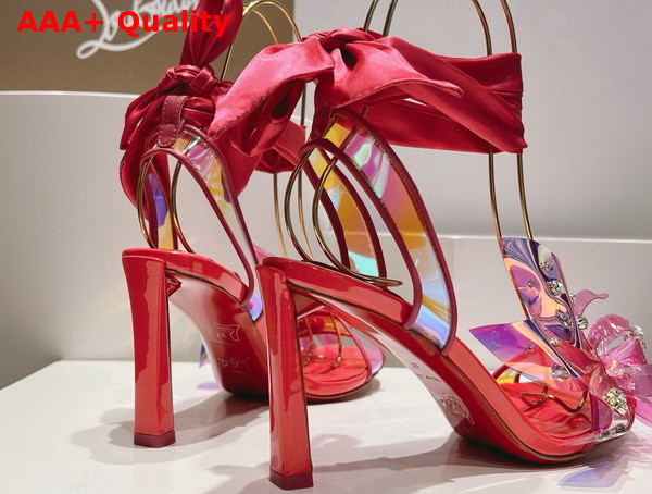 Christian Louboutin Flora Sandal in Iridescent PVC and Satin Red Replica