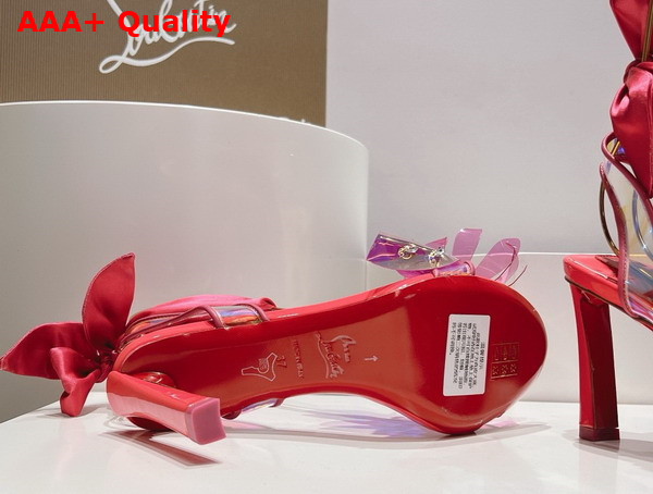 Christian Louboutin Flora Sandal in Iridescent PVC and Satin Red Replica