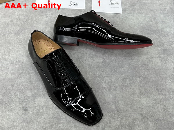 Christian Louboutin Greggo Lace Up Shoes in Black Patent Calf Leather Replica