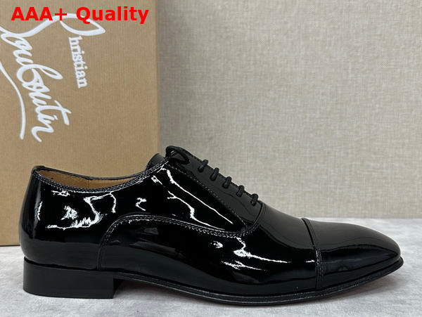 Christian Louboutin Greggo Lace Up Shoes in Black Patent Calf Leather Replica