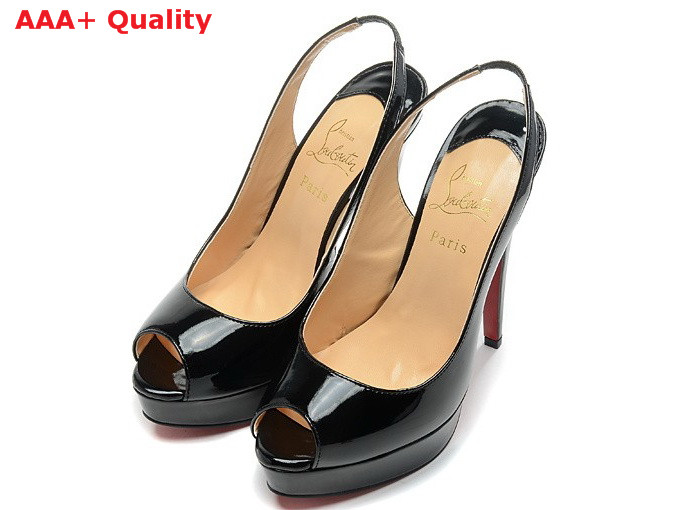 Christian Louboutin Lady Peep Sling Shiny Black 140 mm for Sale