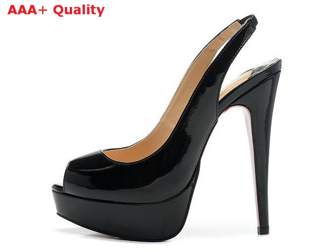 Christian Louboutin Lady Peep Sling Shiny Black 140 mm for Sale