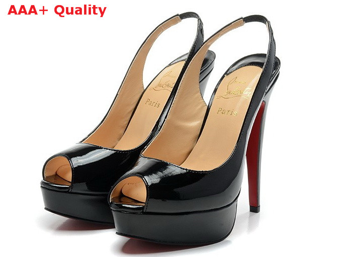 Christian Louboutin Lady Peep Sling Shiny Black 140 mm for Sale