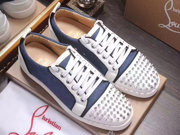 Christian Louboutin Louis Junior Spikes Mens Flat Blue Denim Fabric For Sale