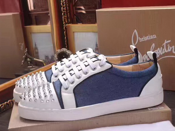 Christian Louboutin Louis Junior Spikes Mens Flat Blue Denim Fabric For Sale