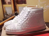 Christian Louboutin Louis Spikes Mens Flat in White Calfskin Leather For Sale