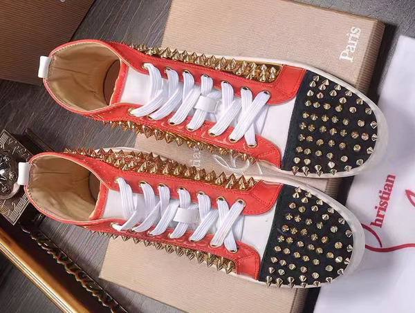 Christian Louboutin Louis Spikes Orlato Mens Flat Red Black and Metallic Gold Calfskin Leather For Sale