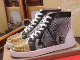 Christian Louboutin Louis Spikes Orlato Mens Flat in Python with Metallic Gold and Black Leather Trim For Sale