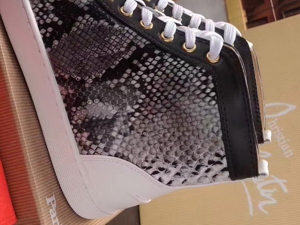 Christian Louboutin Louis Spikes Orlato Mens Flat in Python with Metallic Gold and Black Leather Trim For Sale