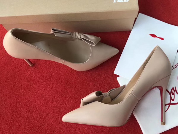 Christian Louboutin Madame Menodo 100 Point Toe Pump in Nude Calfskin For Sale