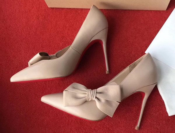 Christian Louboutin Madame Menodo 100 Point Toe Pump in Nude Calfskin For Sale